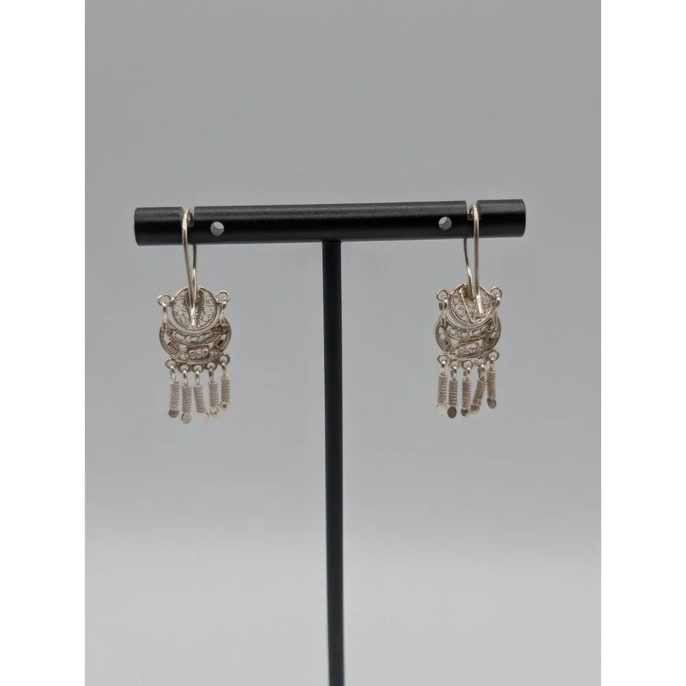 Peruvian Marked 950 Sterling Silver Filigree Handmade Inca Andean Drop Earrings